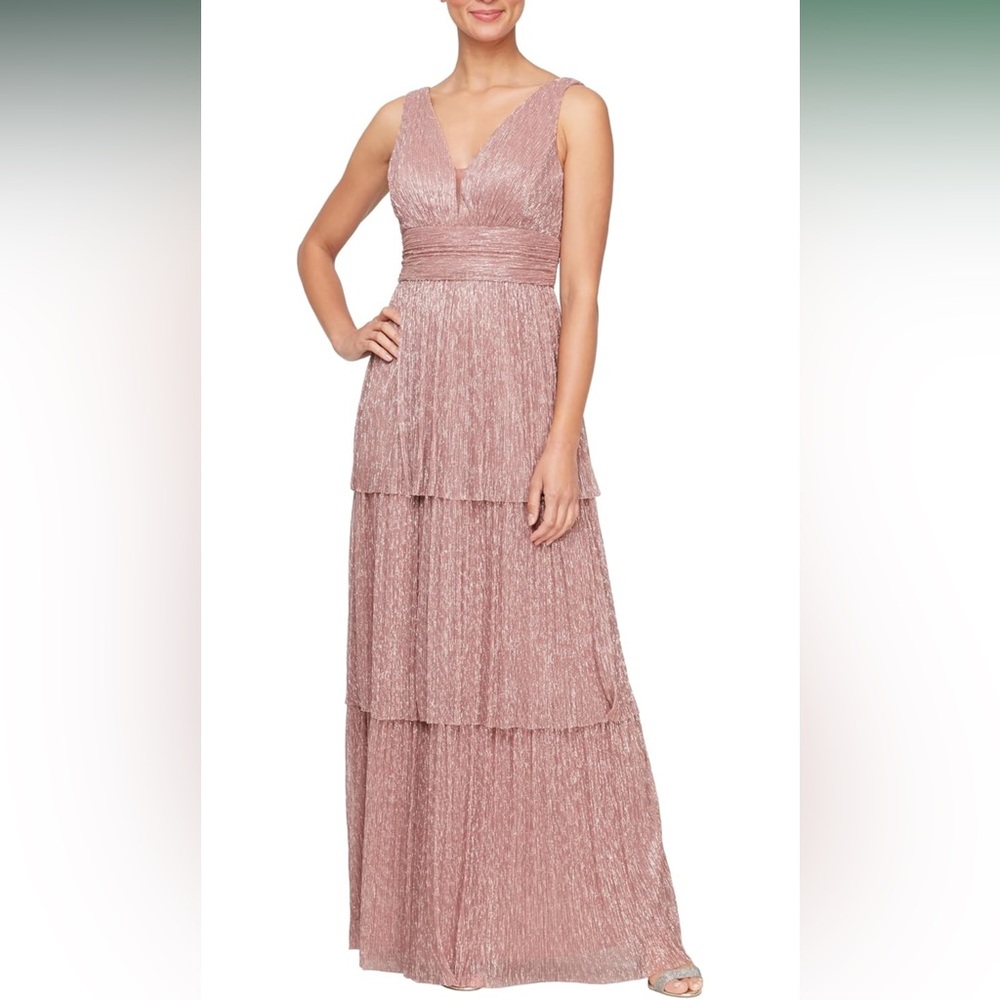 Alex Evenings pink metallic tiered gown